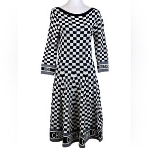 CHRISTIAN DIOR BLACK AND WHITE CHECKERED LOGO DRESS